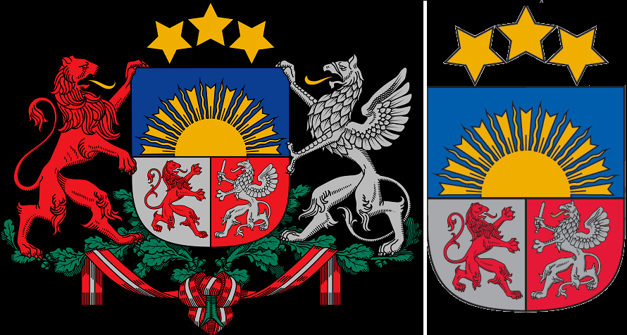 Largest (left) and smallest (right) versions of the Latvian coat of arms