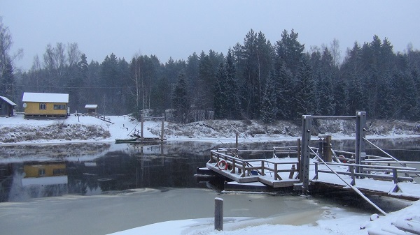A ferry accross Gauja river in Gauja National Park in winter