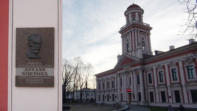 Jelgava gymnasium with Antanas Smetona memorial plaque