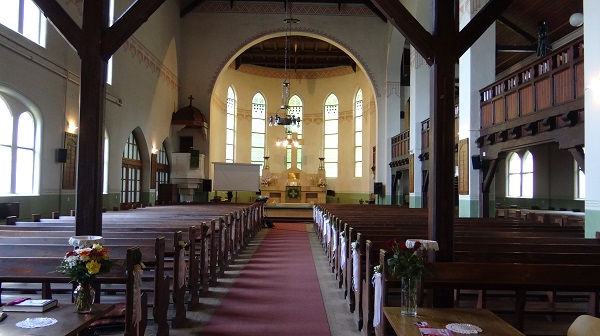 Austere (for the era) Lutheran interior of Dubulti church in Jūrmala