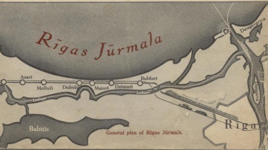 A map of Jūrmala on an English brochure for foreign tourists. =