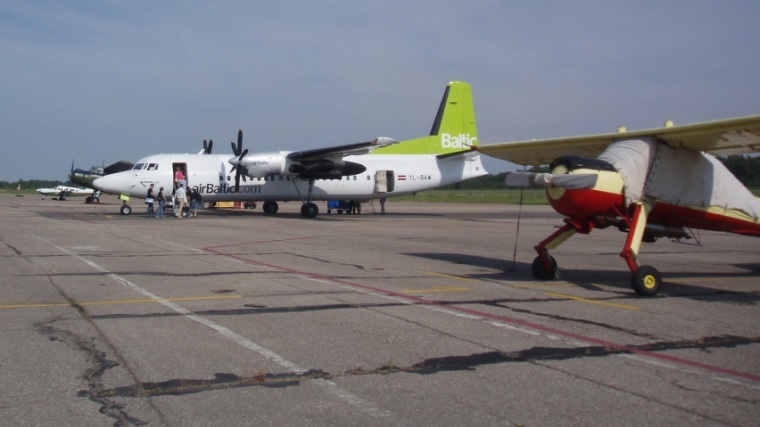 Air Baltic plane in Liepāja airport in 2008