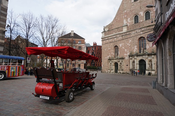 A pedal-powered moving bar in Riga, popular for bachelor parties