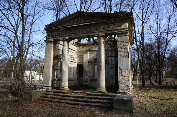 A derelict crypt of a rich German family in Soviet-desecrated great cemetery of Riga