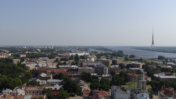 Riga TV tower rising above the Maskavas suburb