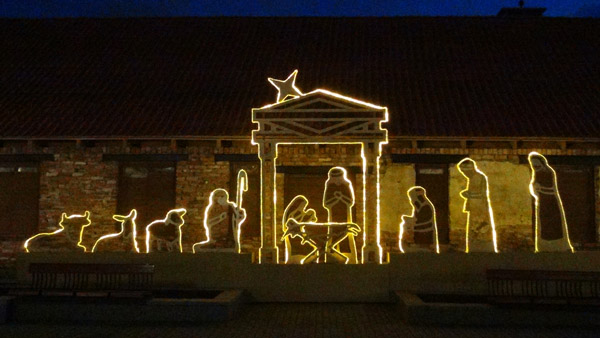 A stylized nativity scene of Christ bith in Ventspils Old Town
