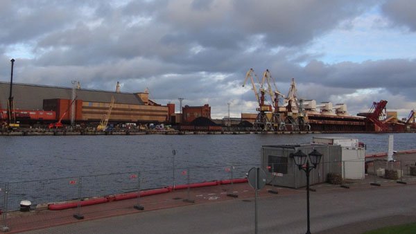 Ventspils port buildings as visible accross the river from Old Town